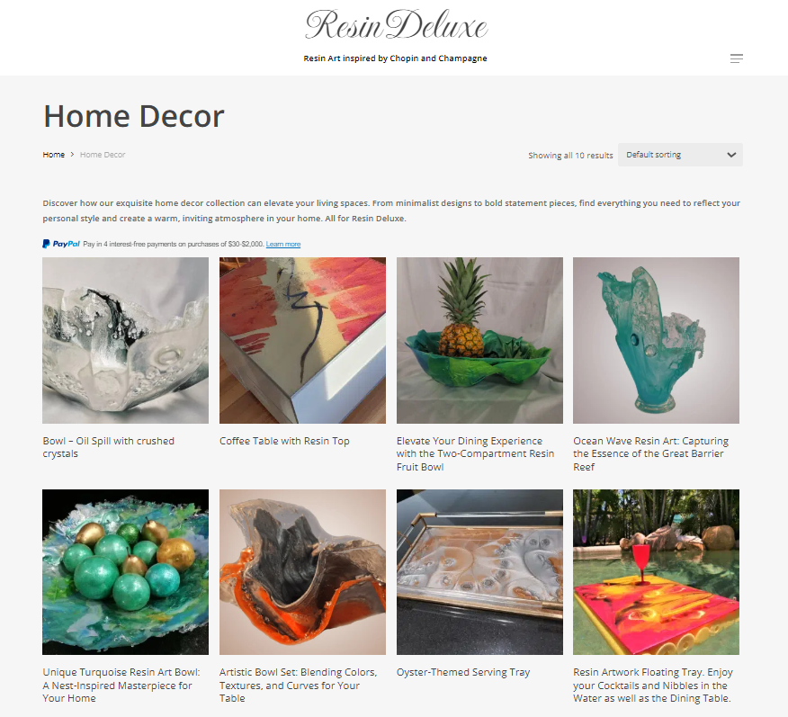 Welcome to the Resin Deluxe product page, a digital canvas where the mesmerizing world of resin art meets cutting-edge web design. This page is crafted to immerse visitors in the beauty and innovation of the products, featuring interactive image galleries that showcase the vibrant colors and intricate details of each piece. The layout is thoughtfully designed for ease of navigation, allowing visitors to effortlessly explore the variety of art available, from elegant splashbacks to bespoke floors that transform any space. Each product is presented with high-resolution images and detailed descriptions that highlight the artistry and durability of the resin, emphasizing its suitability for both home and commercial spaces. The design incorporates seamless integration of customer reviews, providing firsthand insights into the quality and impact of art. The page also includes an intuitive inquiry form, making it easy for customers to request custom designs or additional information, reinforcing our commitment to customer satisfaction. The overall design of the product page reflects our dedication to creating a user-friendly experience that not only showcases the unique beauty of resin art but also demonstrates our expertise in creating SEO-optimized, visually appealing web pages that engage and convert visitors. Through this product page, we aim to not only promote the exquisite resin products of Resin Deluxe but also to illustrate the pinnacle of web design excellence that defines our approach to digital solutions. Designed and developed by Colin Possamai Computers